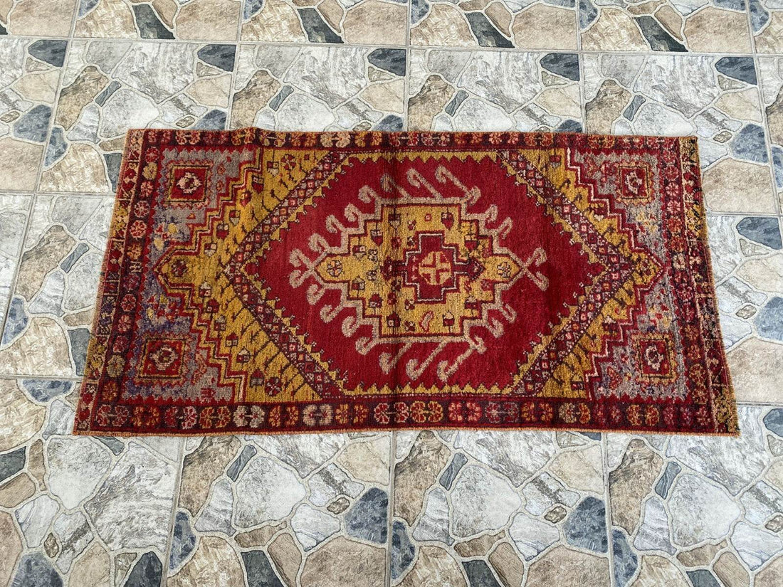 Handmade Turkish Vintage Rug | 1970s Wool Tribal Farmhouse Antique Small Carpet