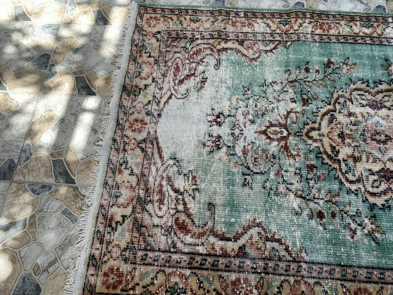 Vintage Hand-Knotted Wool Rug | 5.1 x 8.0 ft Anatolian Area Carpet Faded Rustic
