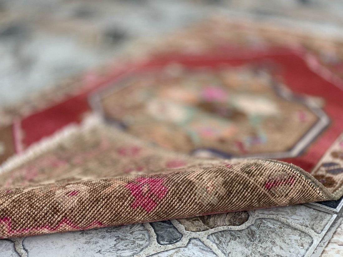 Vintage Turkish Oushak Rug, Geometric Farmhouse Antique Anatolian Rug 1.8x3.4ft