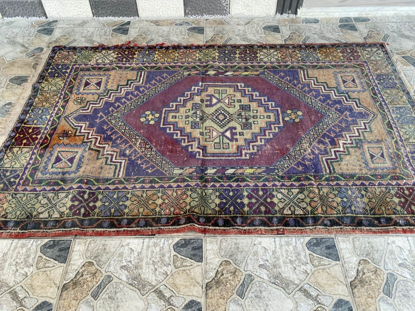 Handmade Turkish Vintage Rug | 1970s Tribal Wool Farmhouse Antique Area Carpet