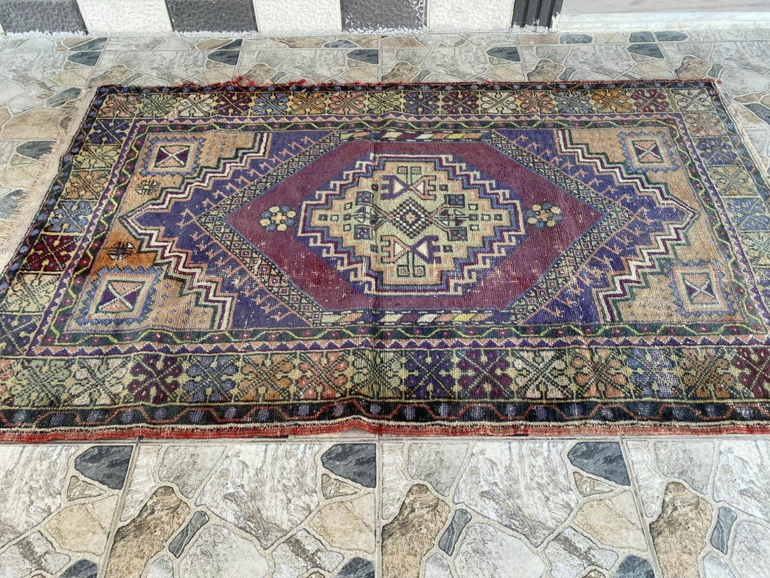 Handmade Turkish Vintage Rug | 1970s Tribal Wool Farmhouse Antique Area Carpet