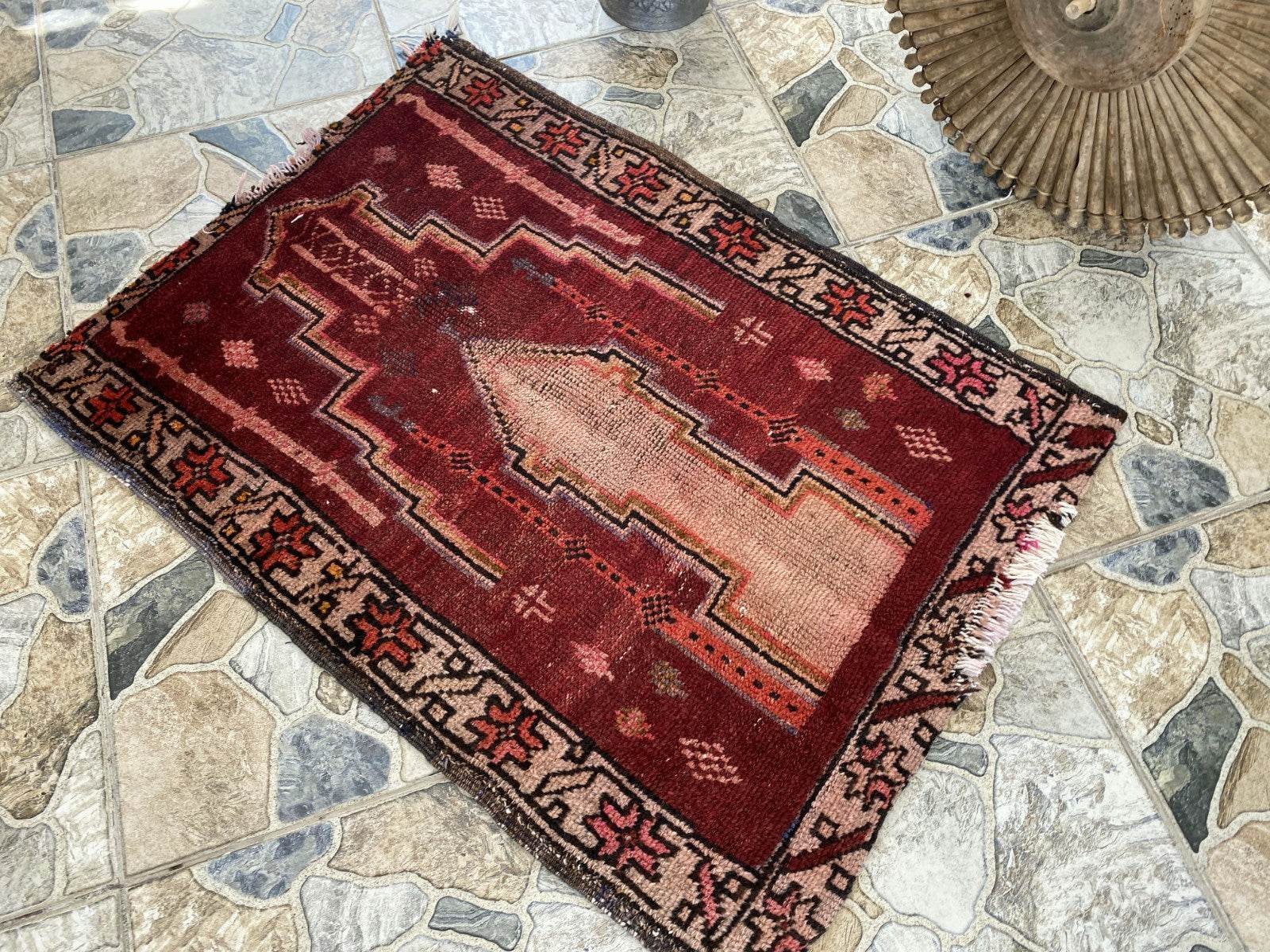 Distressed 2x3 ft Anatolian Rug | Vintage Authentic Hand-Knotted Wool Prayer Rug