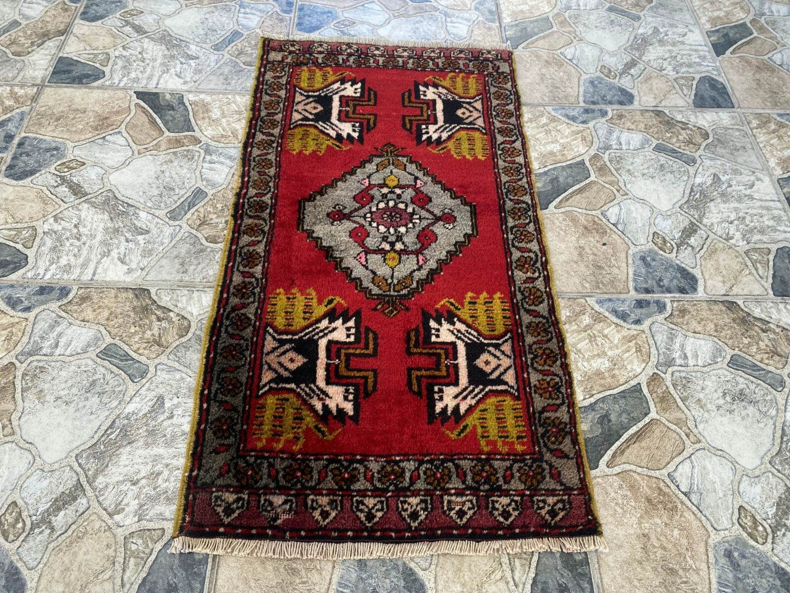 Vintage Rug | AntiqueWool Farmhouse Anatolian Handmade Turkish Small 1.7x3.5ft
