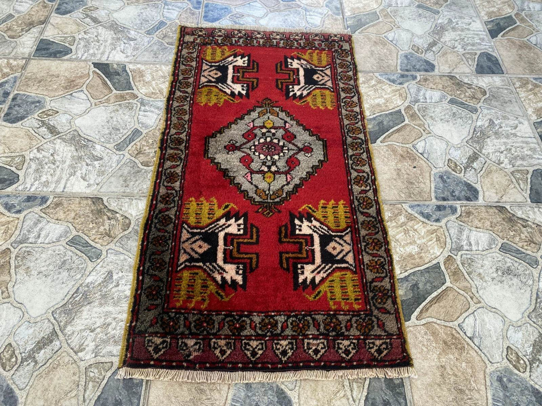 Vintage Rug | AntiqueWool Farmhouse Anatolian Handmade Turkish Small 1.7x3.5ft