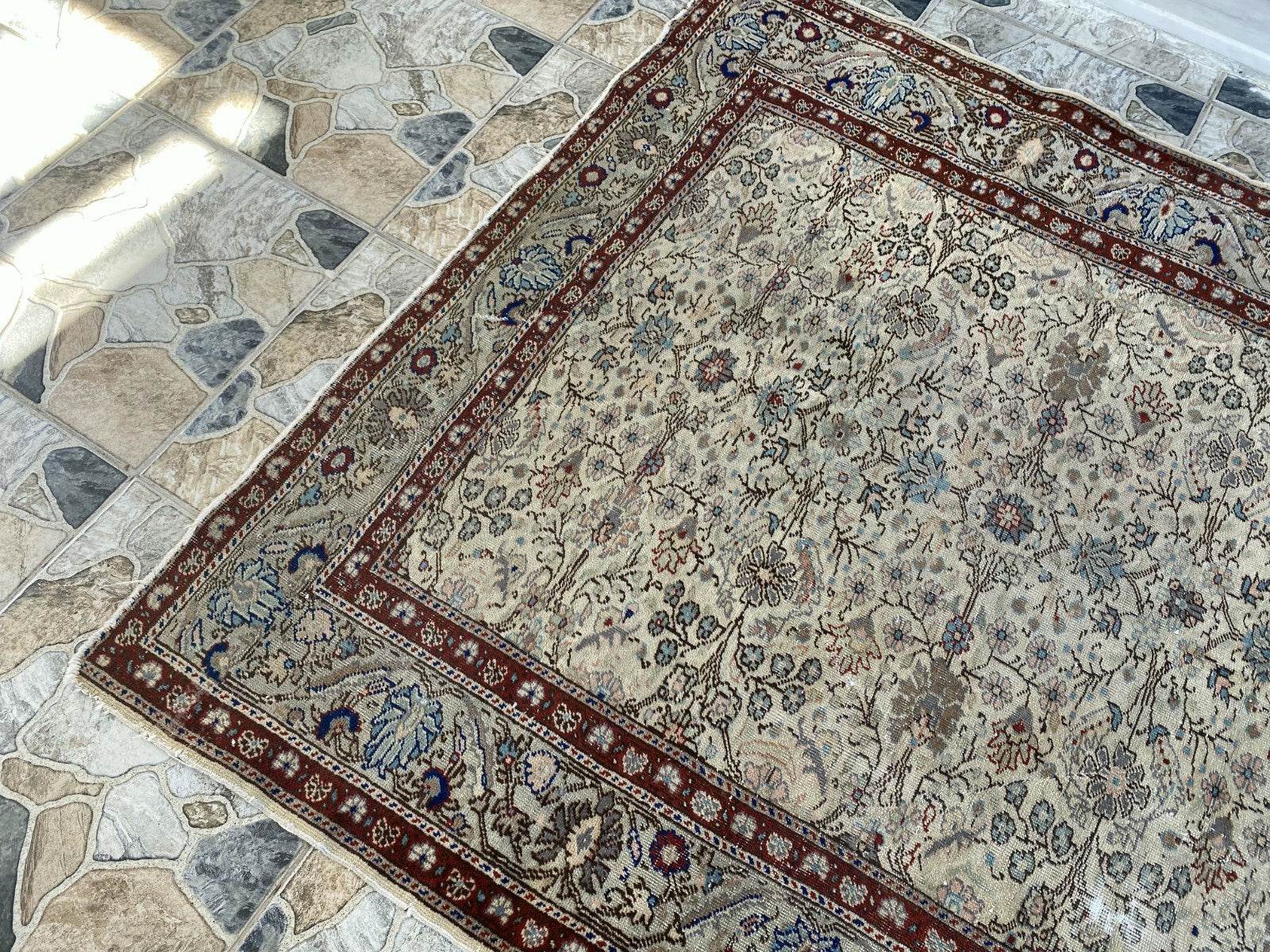 Vintage Anatolian Area Rug | 4.5x6.8 ft Antique Turkish Oushak | Faded Farmhouse