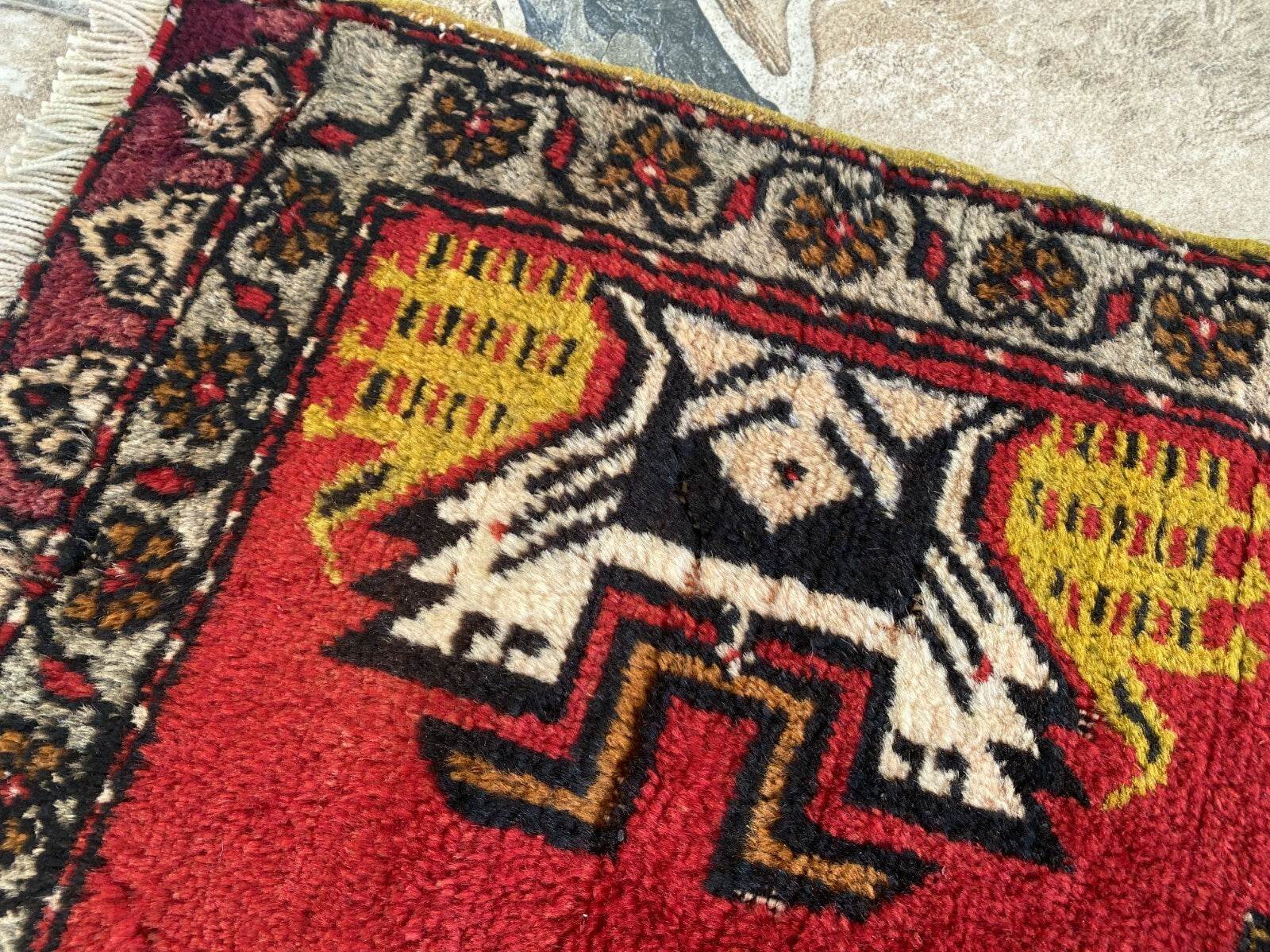 Vintage Rug | Small AntiqueWool Farmhouse Anatolian Handmade Turkish 1.7x3.5ft