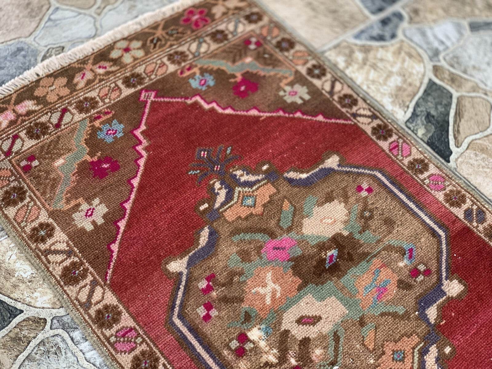 Vintage Turkish Oushak Rug, Geometric Farmhouse Antique Anatolian Rug 1.8x3.4ft