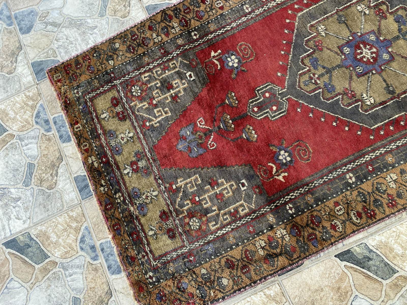Vintage Turkish Oushak Rug | Anatolian Antique Tribal Hand-Knotted Wool Carpet 3x6 ft