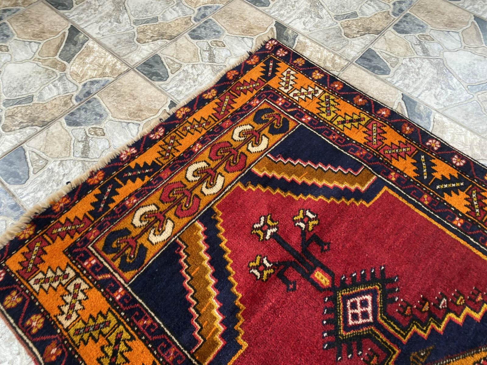 Geometric Turkish Vintage Rug, Farmhouse Handmade Anatolian Village Rug 3x6 ft