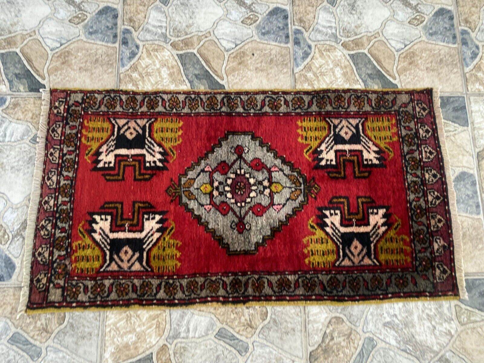 Vintage Rug | AntiqueWool Farmhouse Anatolian Handmade Turkish Small 1.7x3.5ft