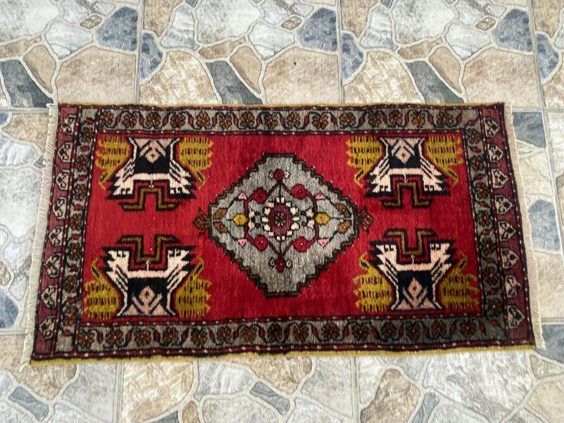 Vintage Rug | AntiqueWool Farmhouse Anatolian Handmade Turkish Small 1.7x3.5ft