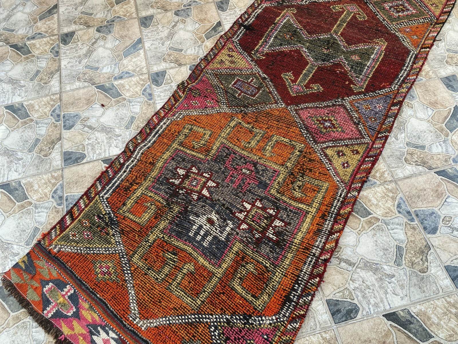 Vintage Kurdish Herki Rug | 1960s Turkish Anatolian Hand-Knotted Wool Runner Rug