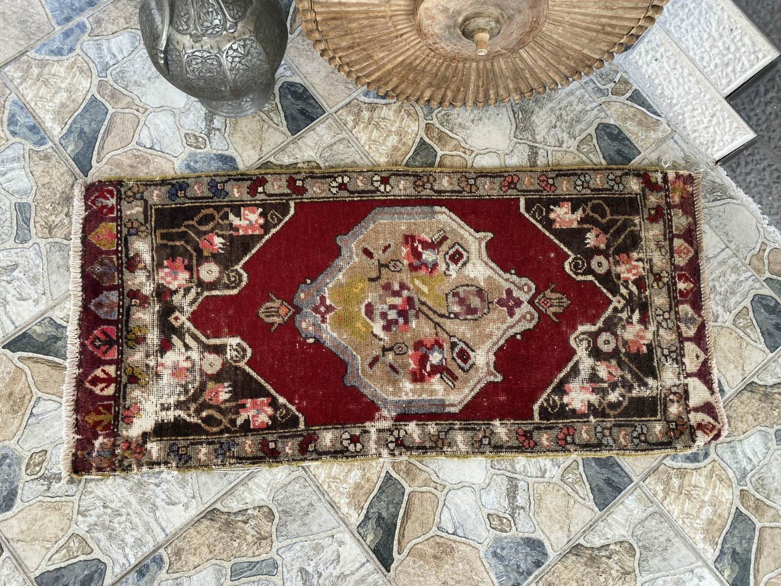 Handmade Turkish Vintage Rug | 1970s Tribal Wool Farmhouse Antique Small Carpet