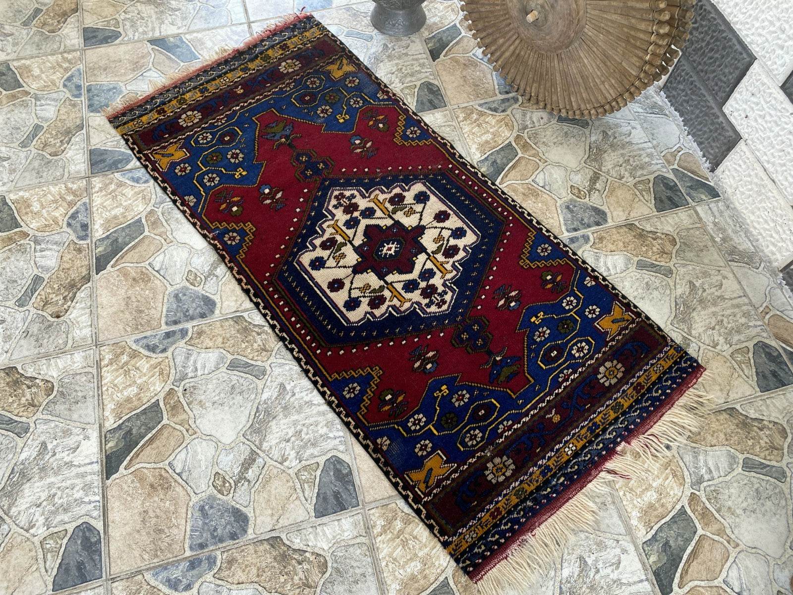 Vintage Rug | Wool Small Antique Farmhouse Anatolian Handmade Turkish Rug 2x4ft