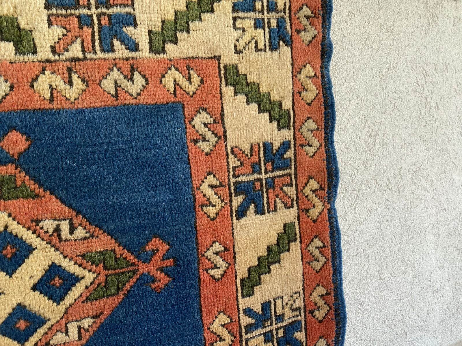 Vintage Turkish Kurdish Wool Rug | Hand-Knotted Tribal Blue Area Carpet 4x6ft