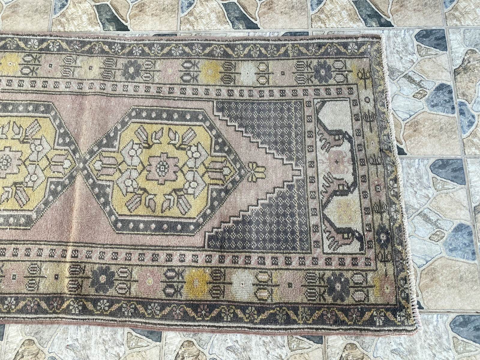 Geometric Turkish Vintage Rug | Handwoven Anatolian Area 1960s Wool Authentic