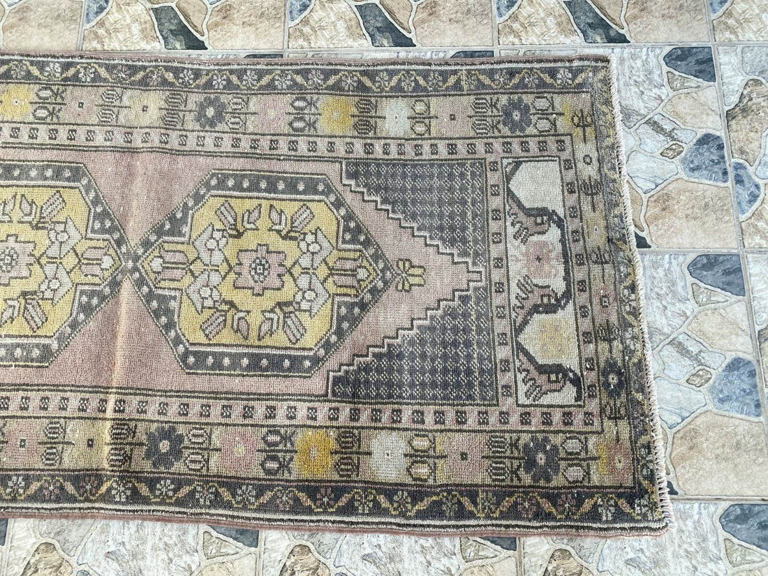 Geometric Turkish Vintage Rug | Handwoven Anatolian Area 1960s Wool Authentic