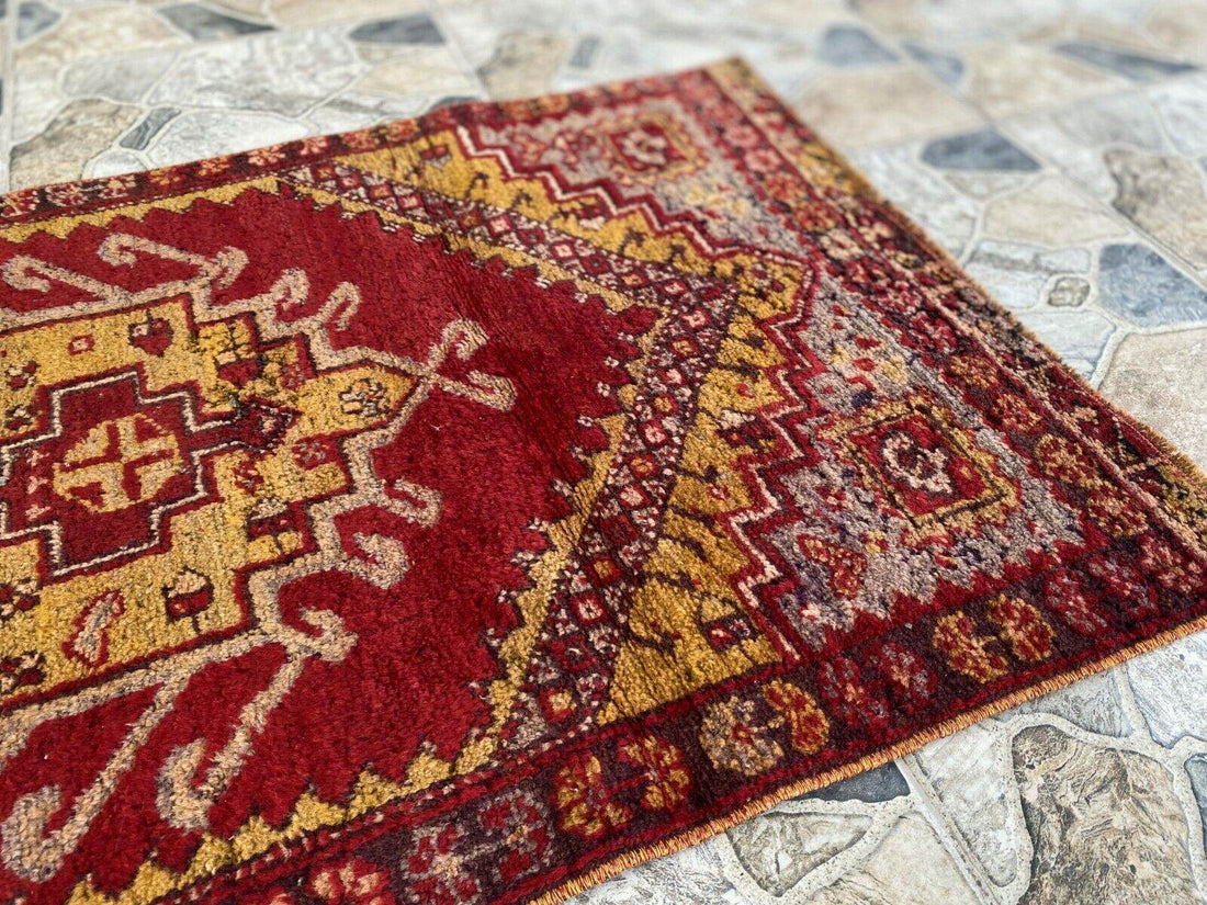 Handmade Turkish Vintage Rug | 1970s Wool Tribal Farmhouse Antique Small Carpet