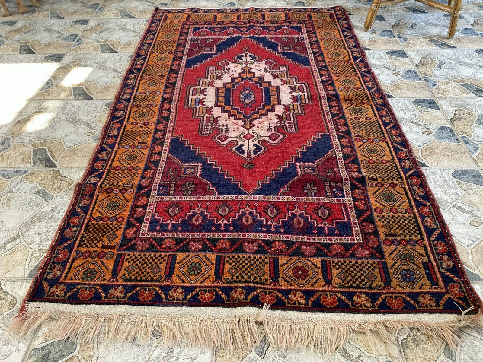 Vintage Turkish Oushak Rug | Hand-Knotted Wool Anatolian Tribal Carpet 4 x 6 ft