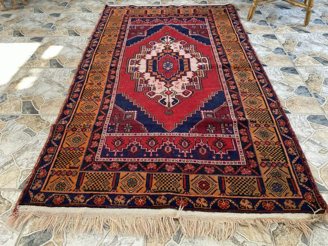 Vintage Turkish Oushak Rug | Hand-Knotted Wool Anatolian Tribal Carpet 4 x 6 ft