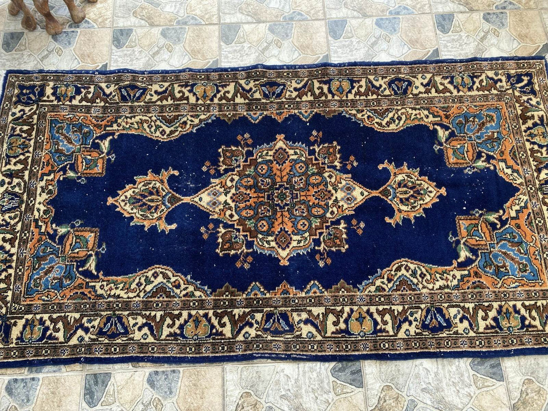 Vintage Turkish Oushak Rug, 4 x 7 ft Handmade Wool Antique Tribal Area Wool Rug