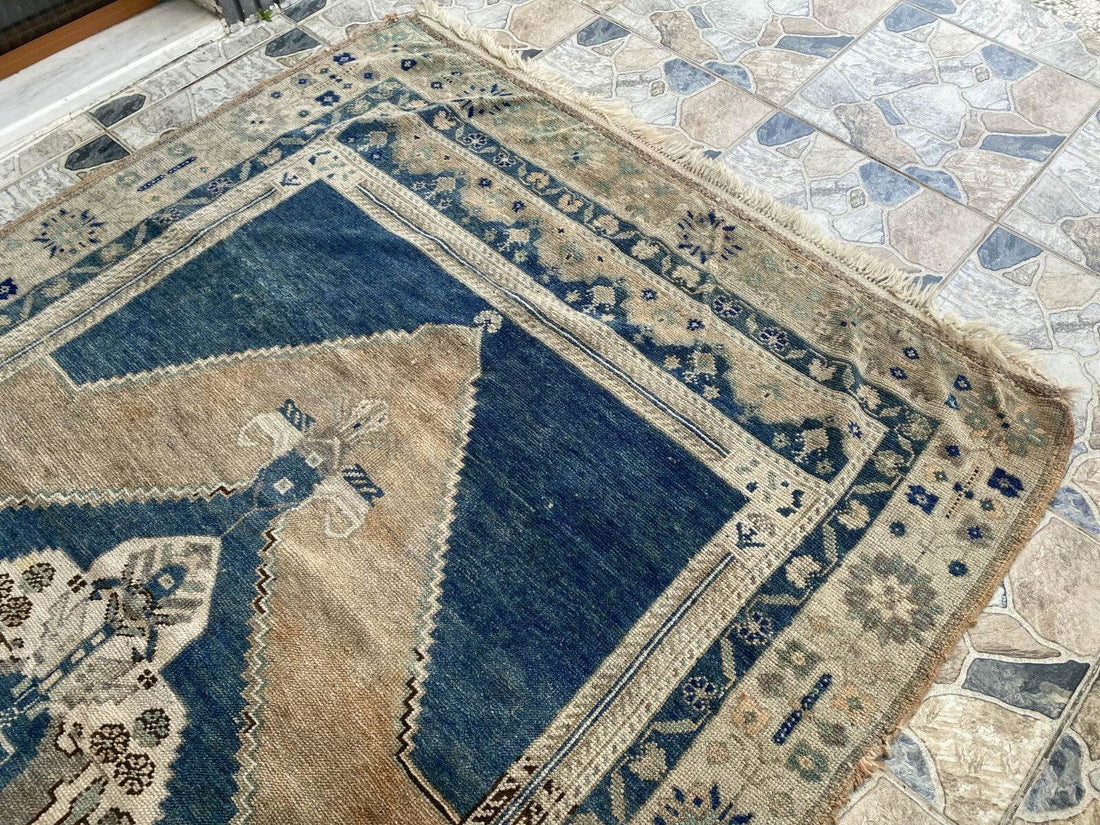 Vintage Turkish Rug | Farmhouse Handmade Wool Farmhouse Carpet Antique 5x11 ft