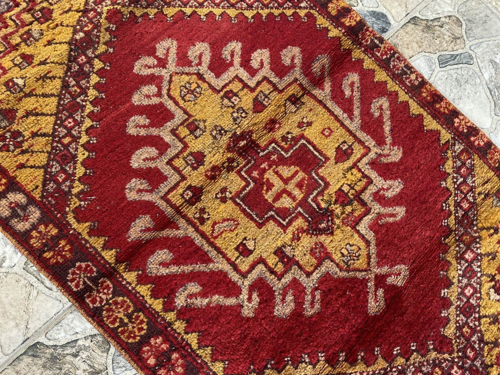 Handmade Turkish Vintage Rug | 1970s Wool Tribal Farmhouse Antique Small Carpet