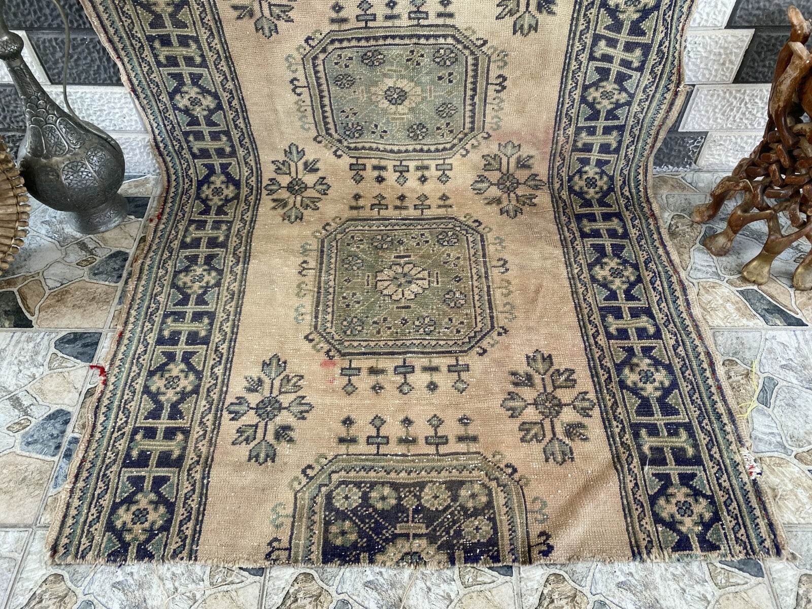 Vintage Turkish Oushak Runner | 4.33 x 9.18 ft | Hand-Knotted Wool Farmhouse Rug