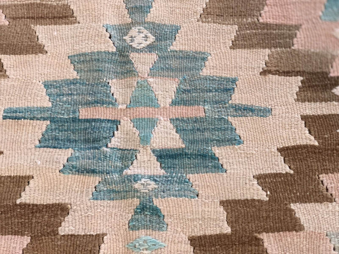 Anatolian Kilim Vintage Geometric Turkish Tribal Oushak Wool Area Rug 5.1x6.2 ft