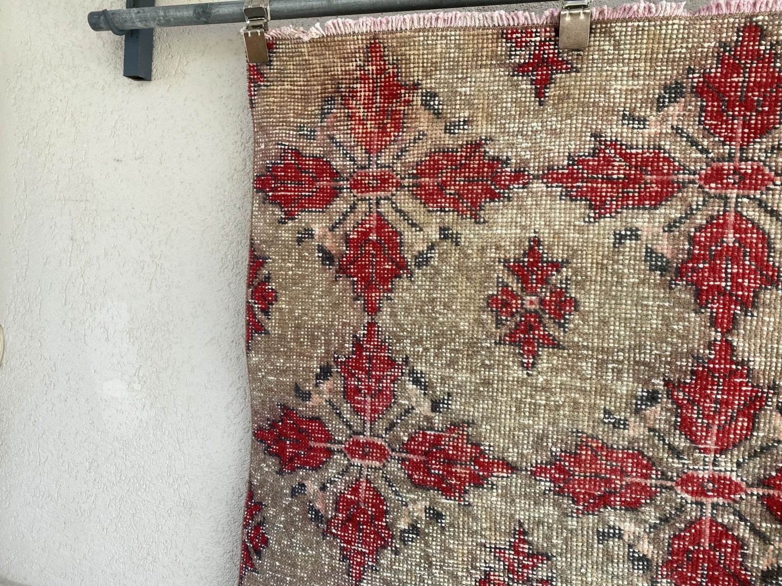 Vintage Turkish Area Rug 4x7 ft | Hand-Knotted Wool Carpet Bold Geometric Tribal