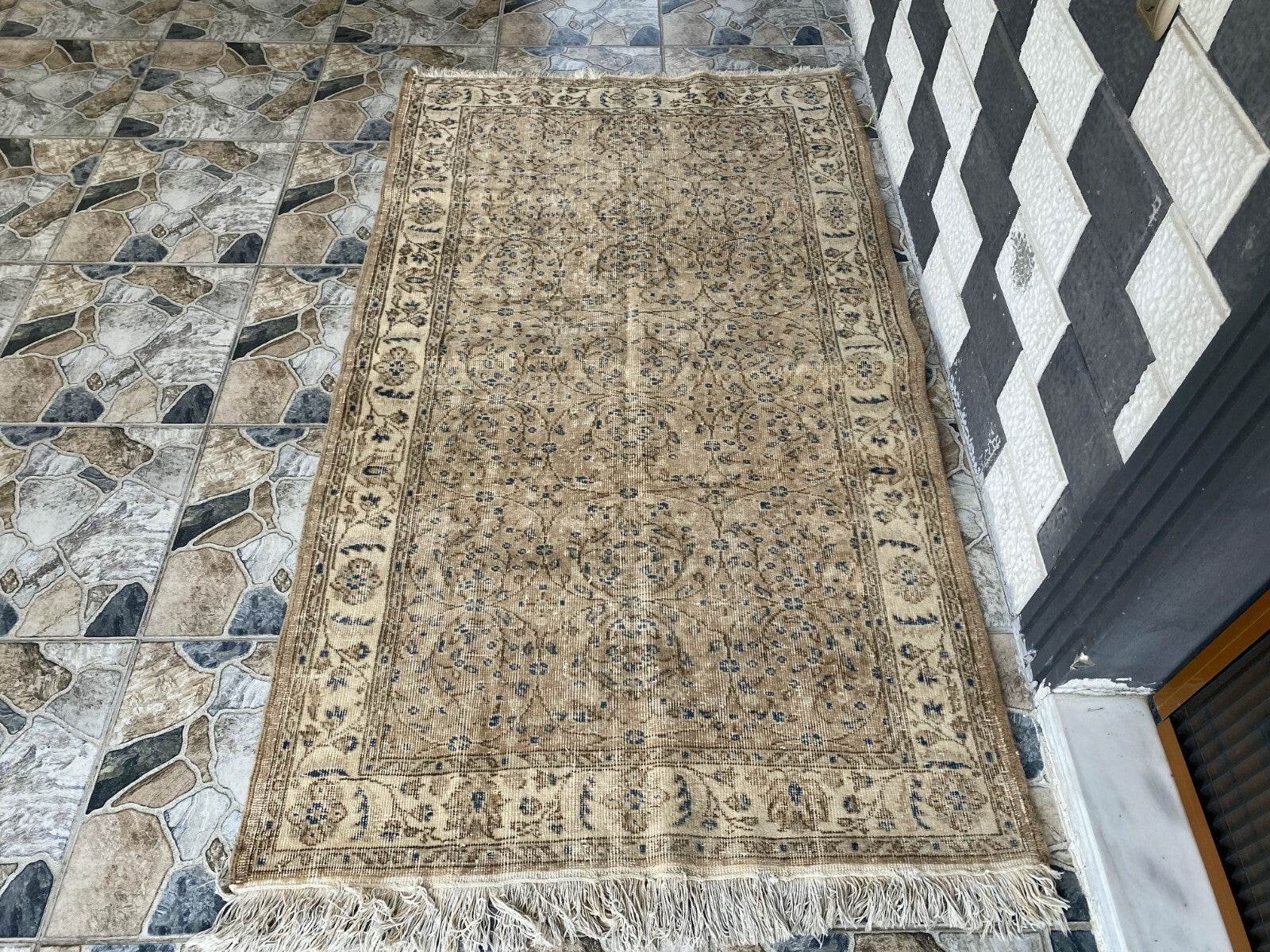 Vintage Turkish Rug | Anatolian Antique Wool Farmhouse Handmade Carpet 3.7x6.6ft