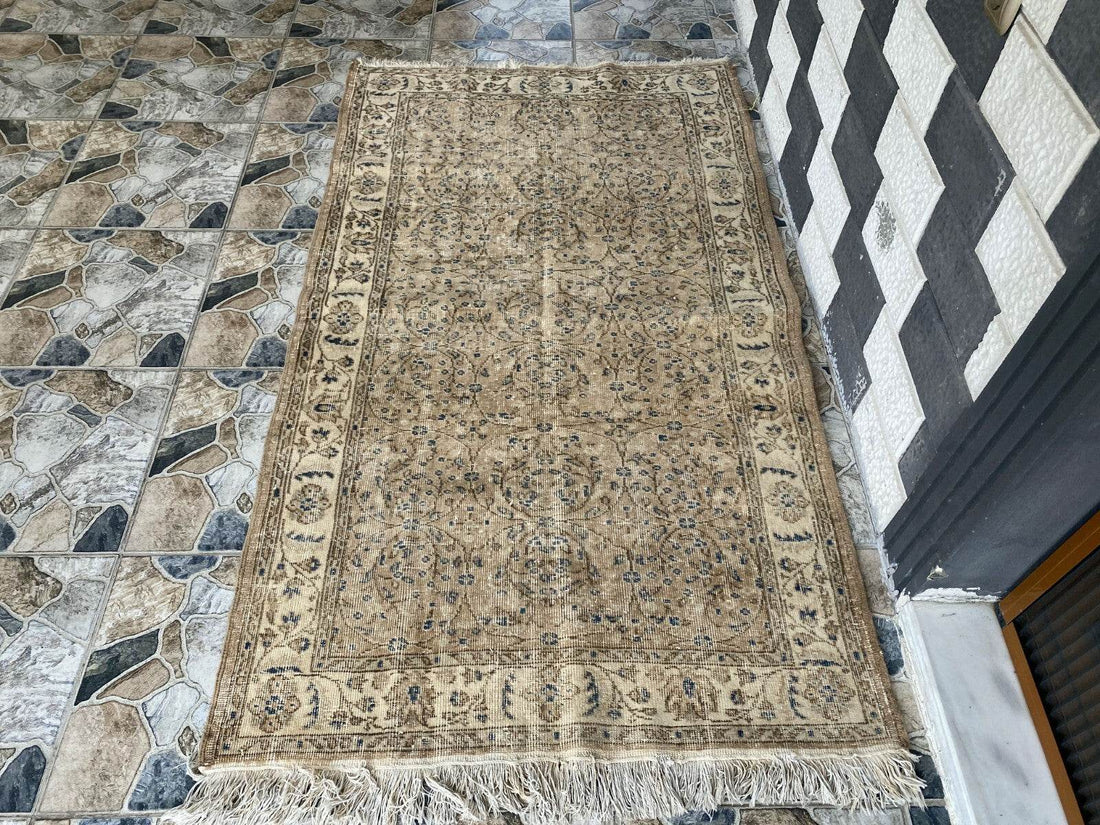 Vintage Turkish Rug | Anatolian Antique Wool Farmhouse Handmade Carpet 3.7x6.6ft