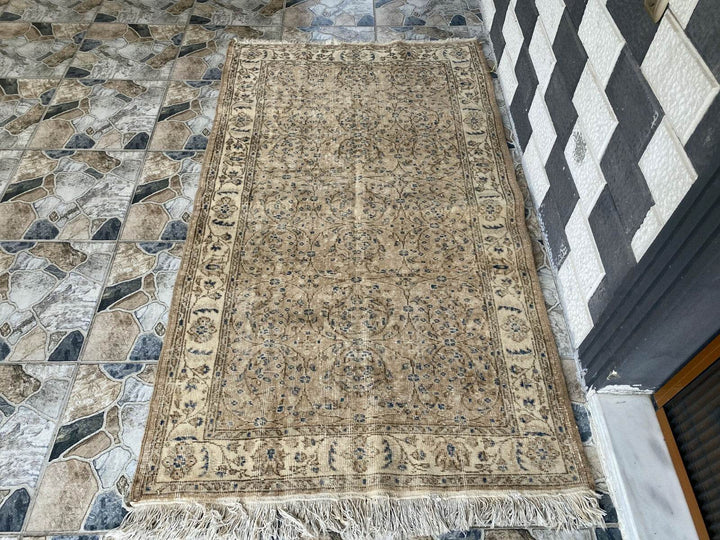 Vintage Turkish Rug | Anatolian Antique Wool Farmhouse Handmade Carpet 3.7x6.6ft