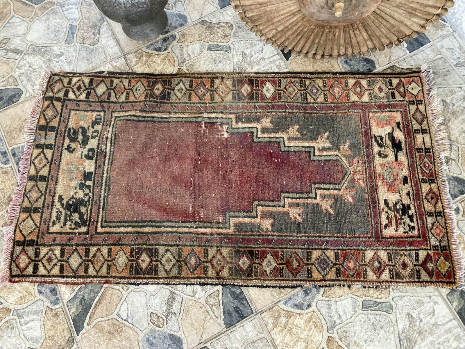 Handmade Turkish Vintage Rug | 1980s Tribal Wool Farmhouse Antique Small Carpet