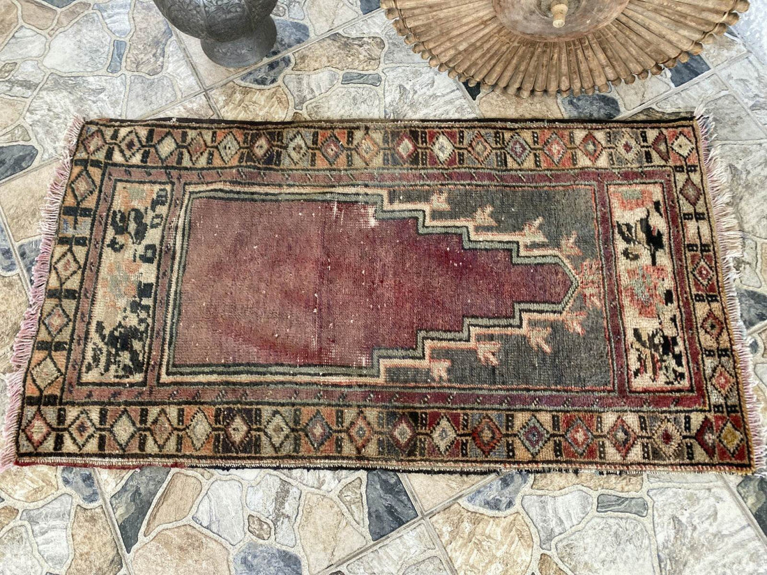 Handmade Turkish Vintage Rug | 1980s Tribal Wool Farmhouse Antique Small Carpet