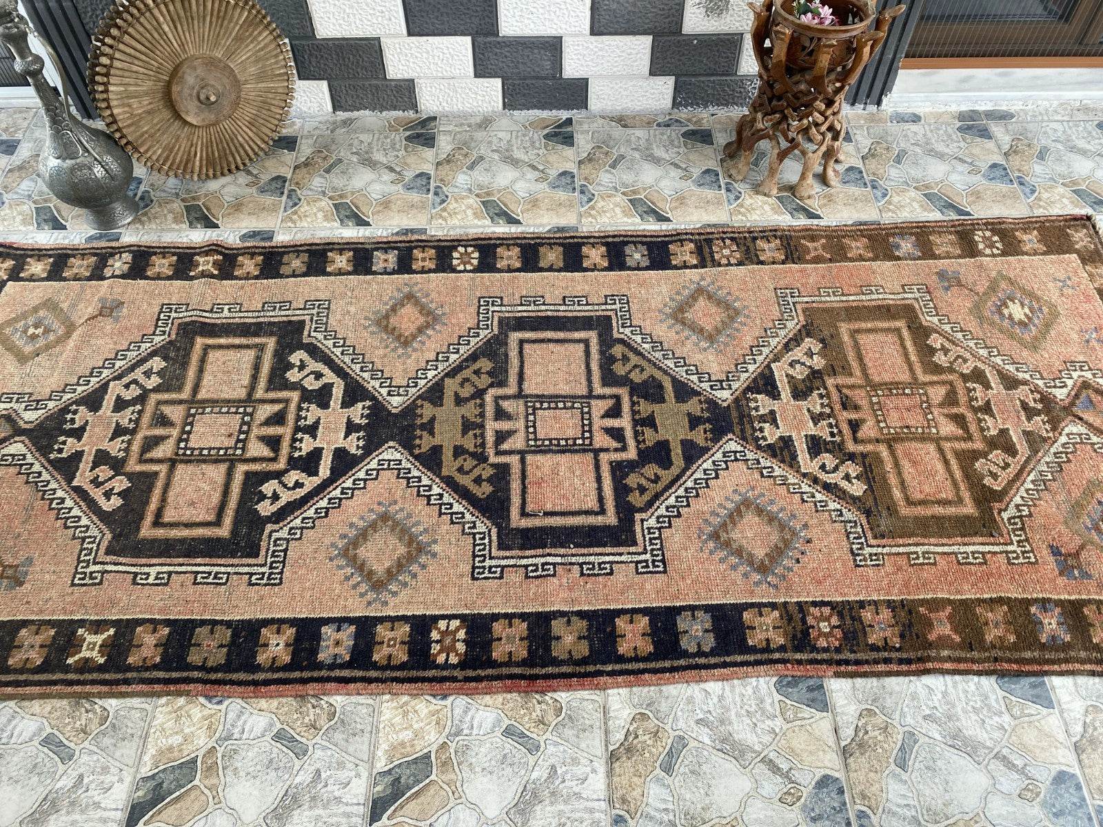 Handmade Turkish Vintage Rug | 1970s Tribal Wool Farmhouse Antique Area Carpet