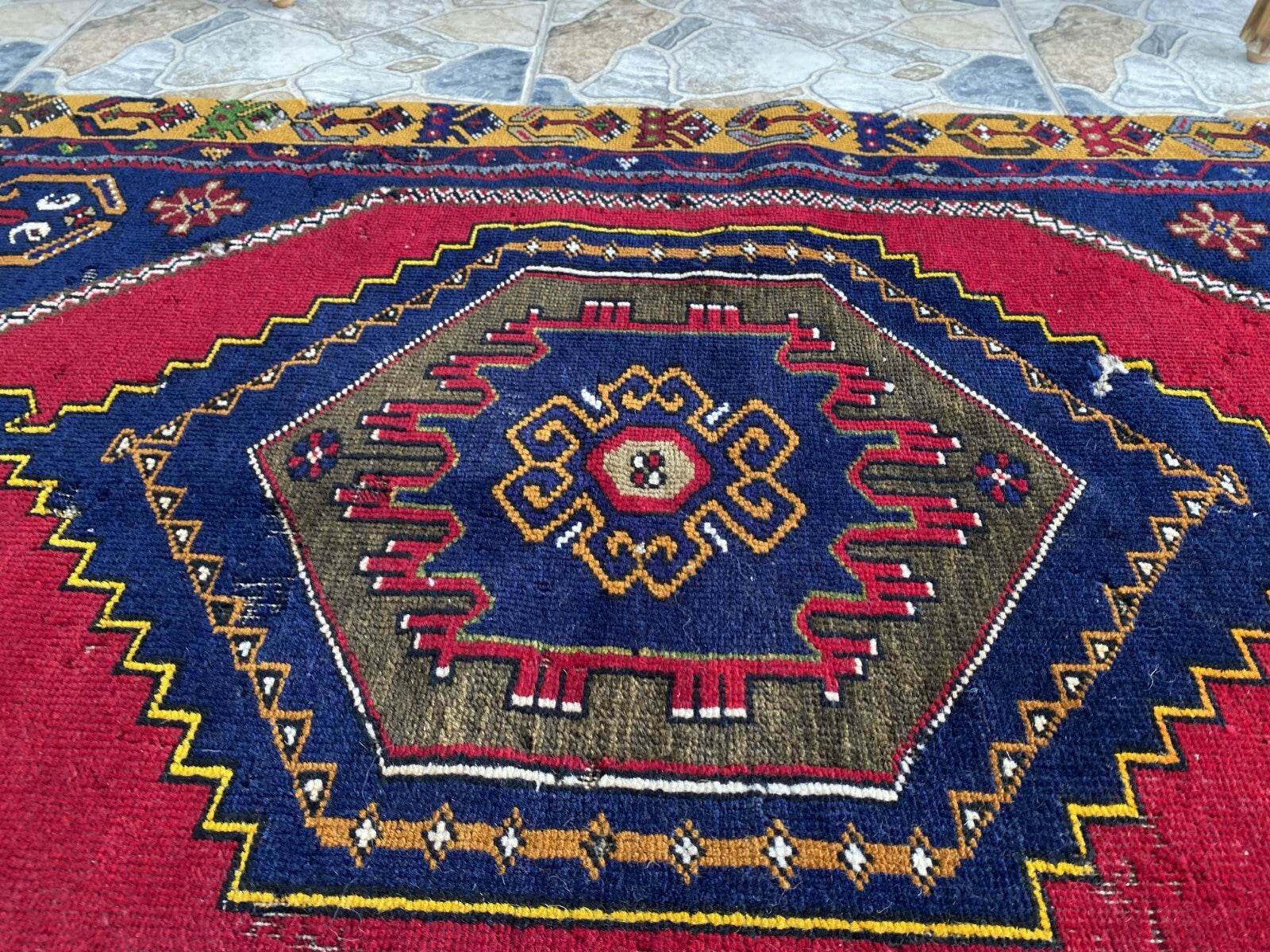 Turkish Vintage Rug,Geometric Farmhouse Antique Anatolian Village Rug 2.7x6 Ft
