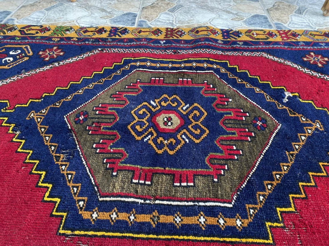 Turkish Vintage Rug,Geometric Farmhouse Antique Anatolian Village Rug 2.7x6 Ft