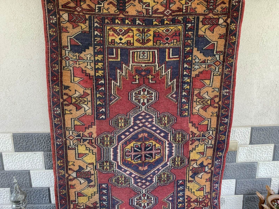 Vintage Turkish Anatolian Rug | 4 x 6.6 ft | Handknotted Geometric Wool Carpet