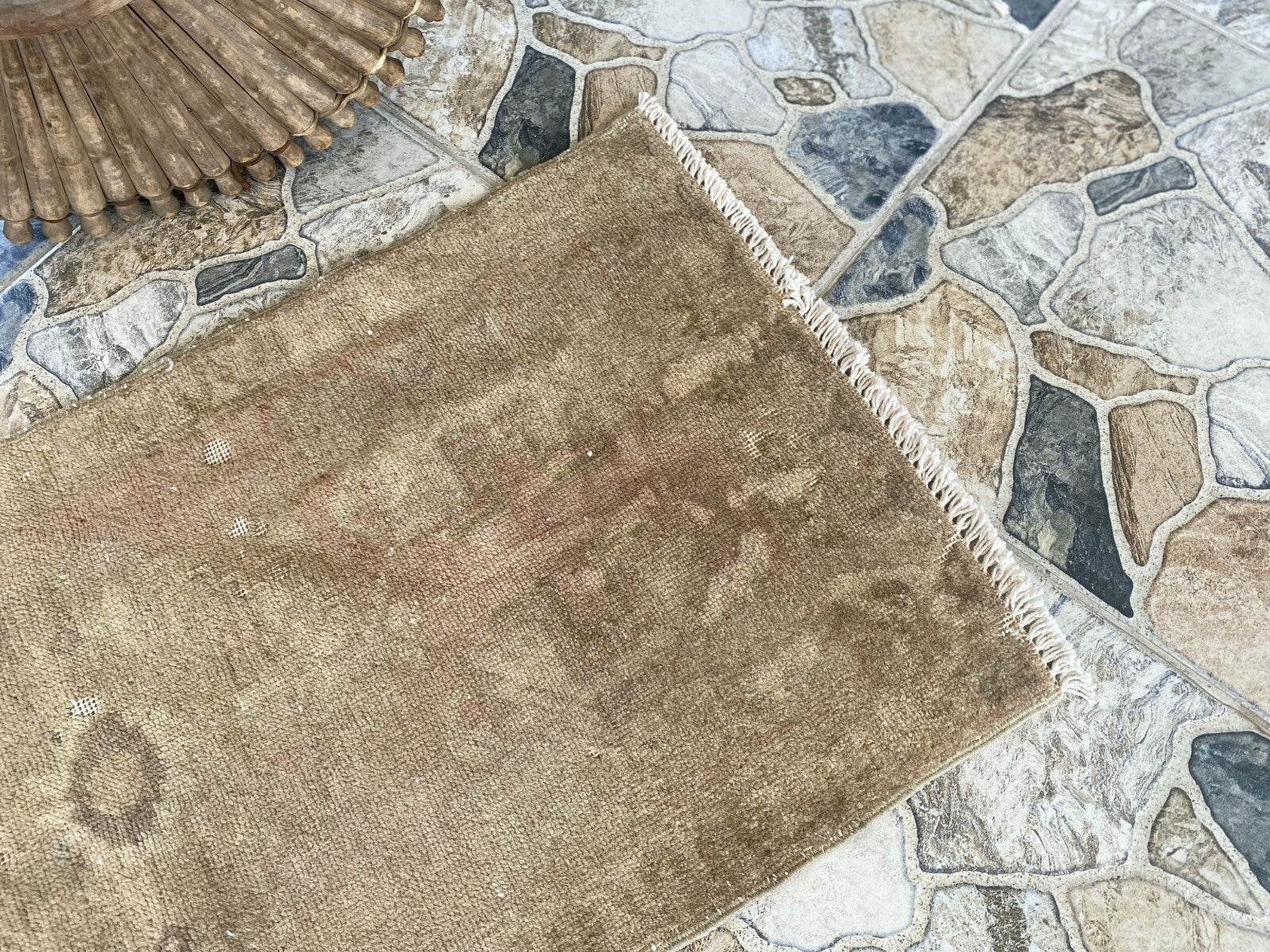 Faded Vintage Turkish Rug | 1960s Anatolian Handmade Wool | Neutral Earth Tones