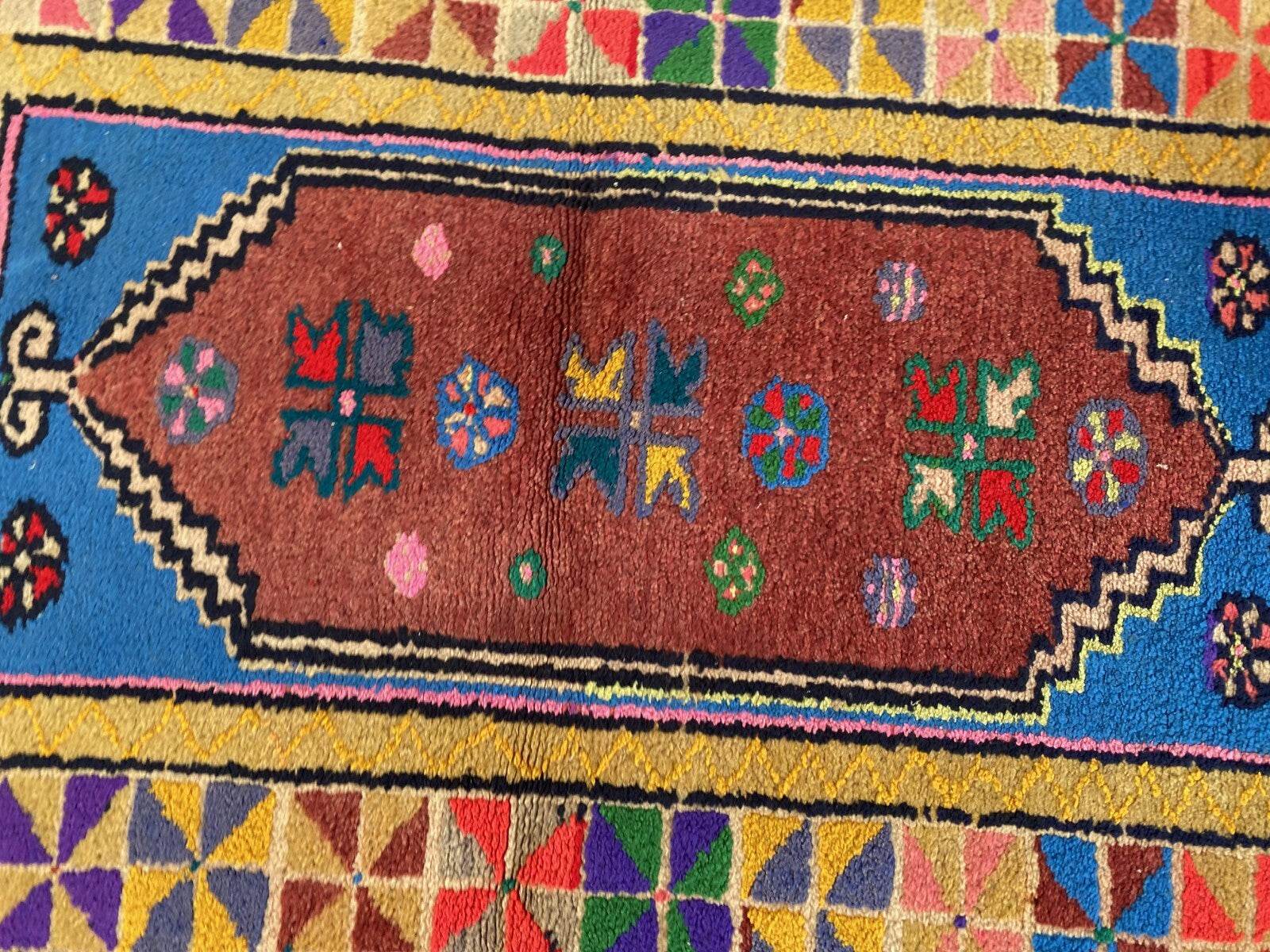 Handmade Turkish Vintage Rug | 1970s Tribal Wool Farmhouse Antique Small Carpet