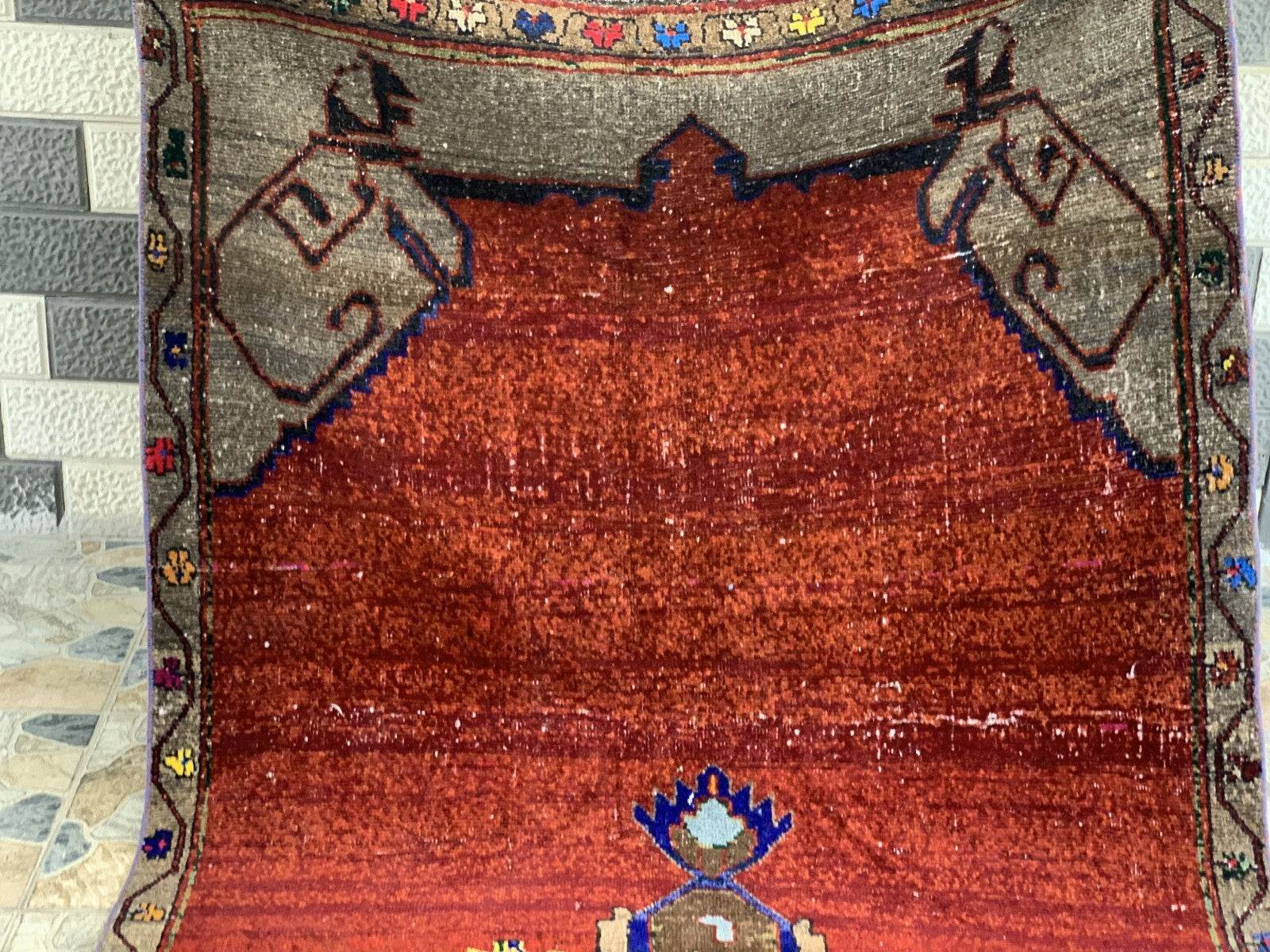 Vintage Rug, Anatolian Tribal Kilim TURKISH OUSHAK Geometric Farmhouse 4.5x9.3ft