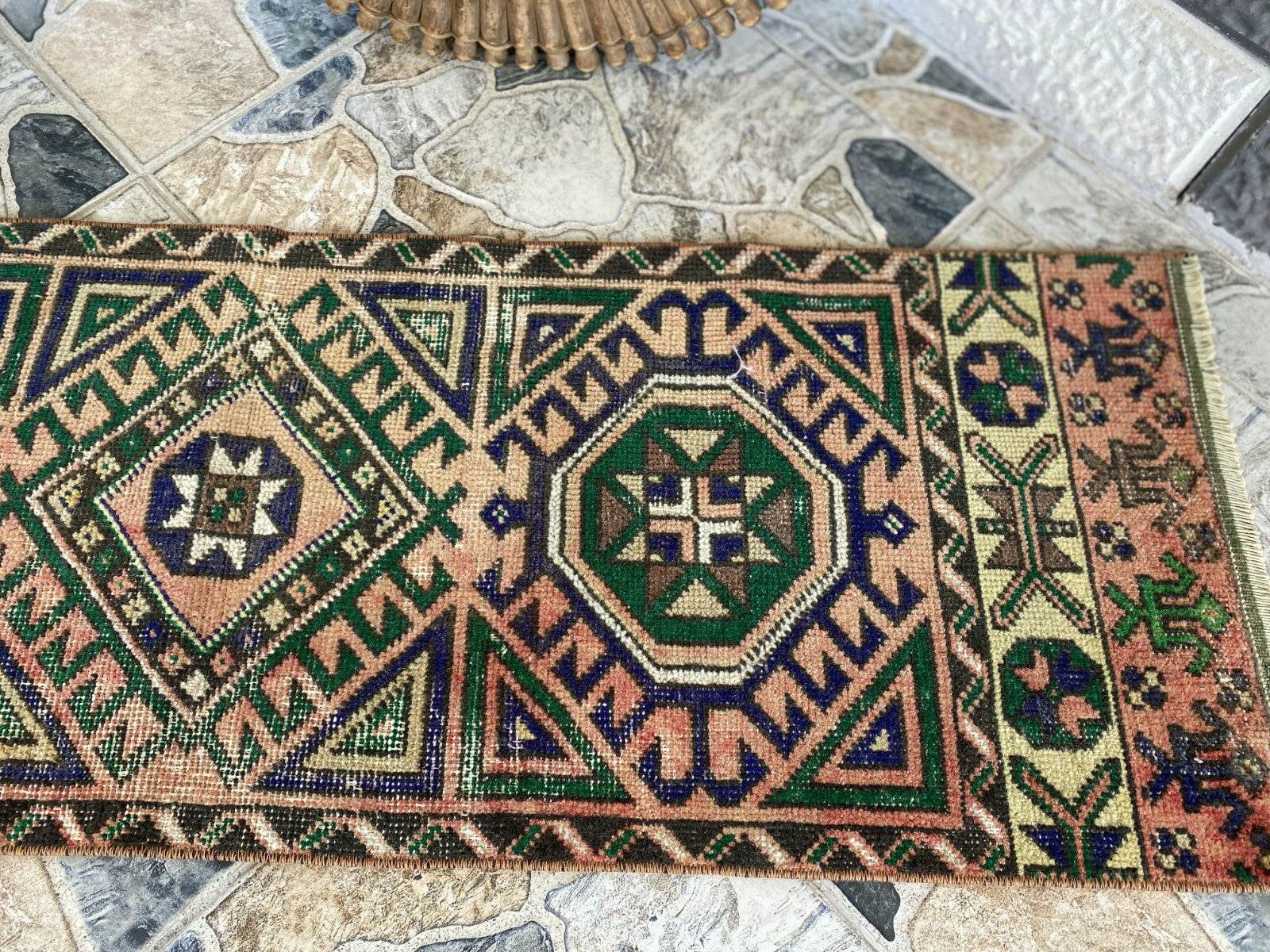 Vintage Turkish Tribal Rug | 1.4 x 4.3 ft | Handmade Wool Anatolian Runner Rug