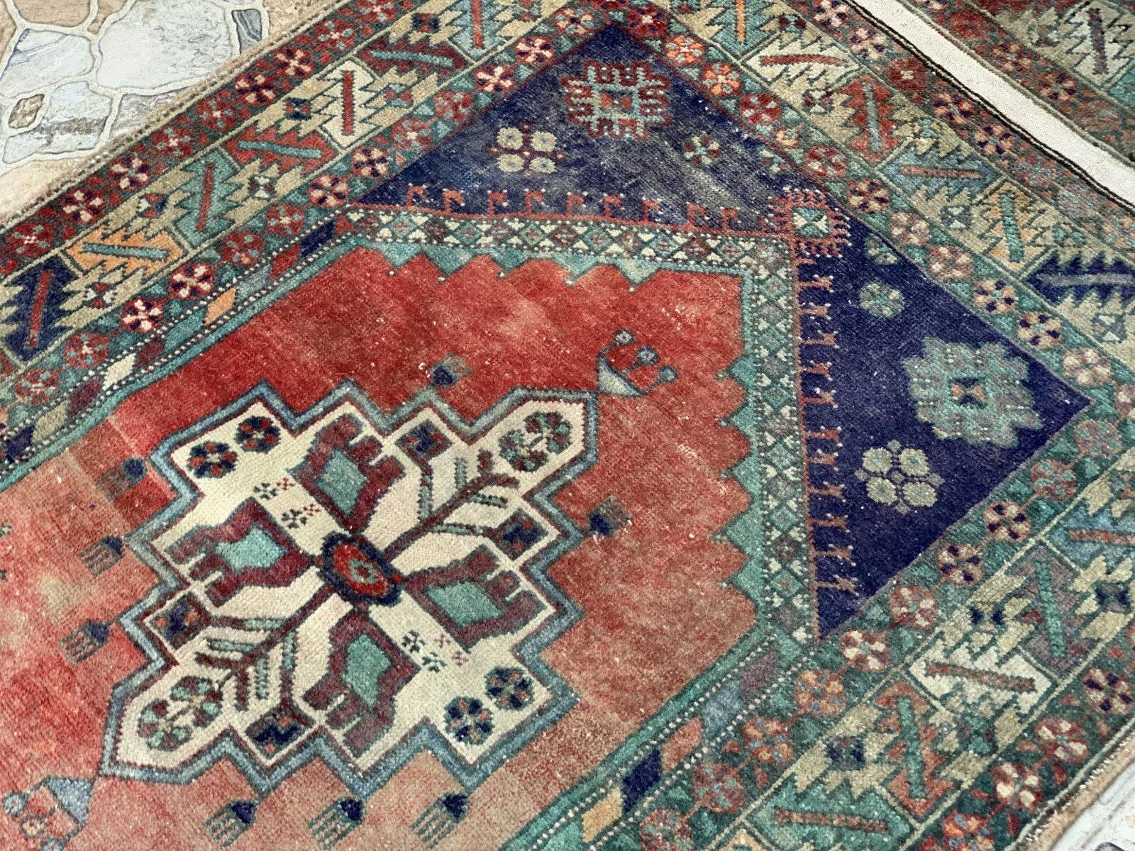 Vintage Turkish Rug | Tribal Wool Handmade Farmhouse Antique Twin 3.4ftx9.8 ft