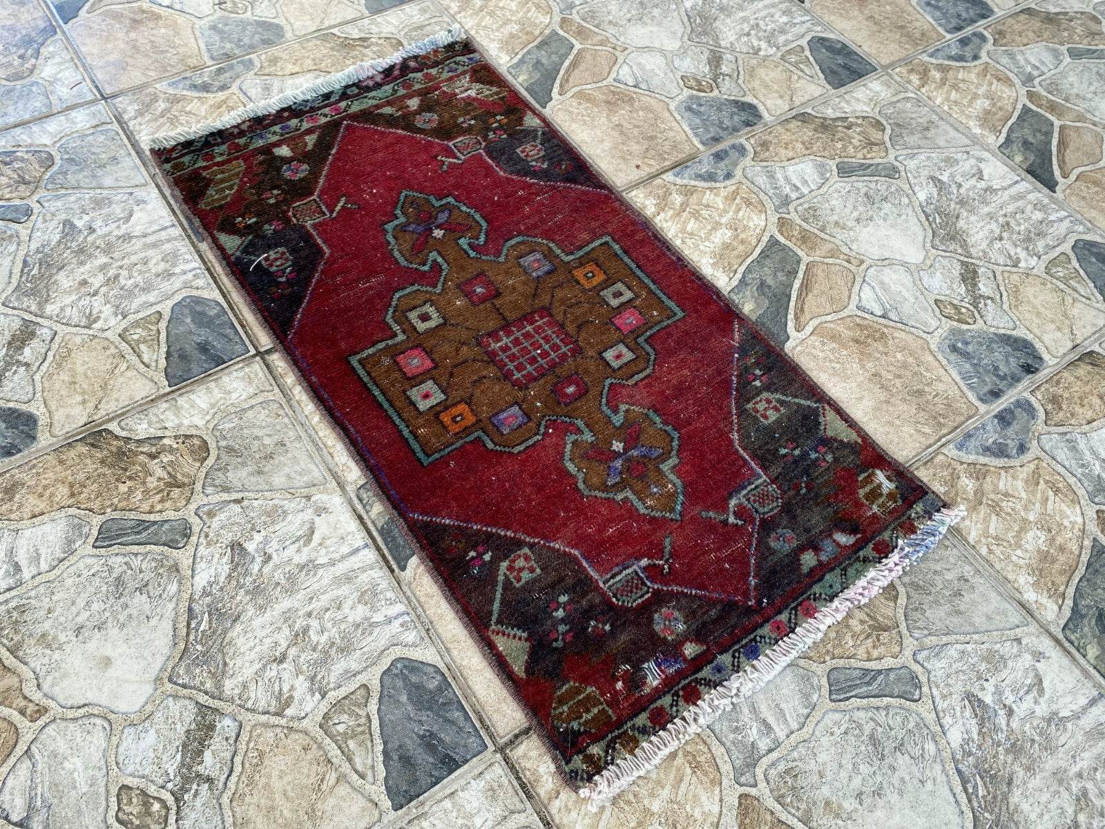 Handmade Turkish Vintage Rug | 1970s Tribal Wool Farmhouse Antique Small Carpet