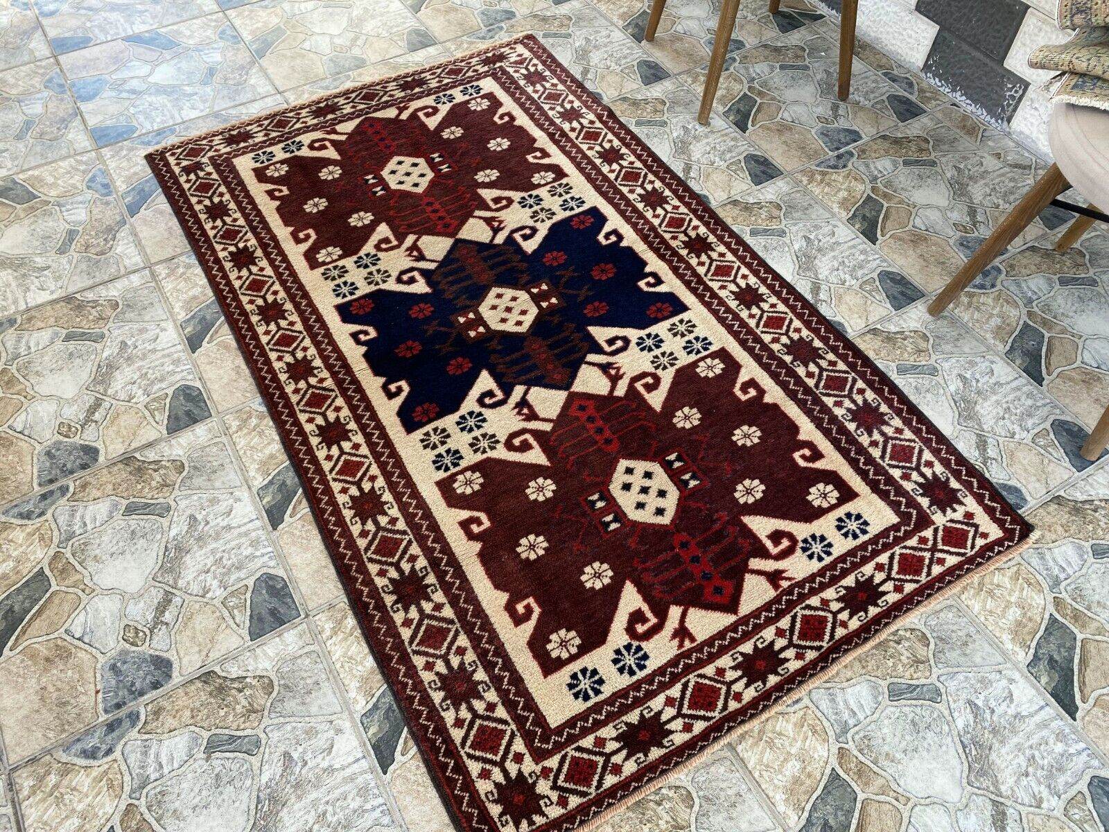 Vintage Turkish Wool Rug, Hand-Knotted Antique Red Oushak Anatolian 1980s 3x6