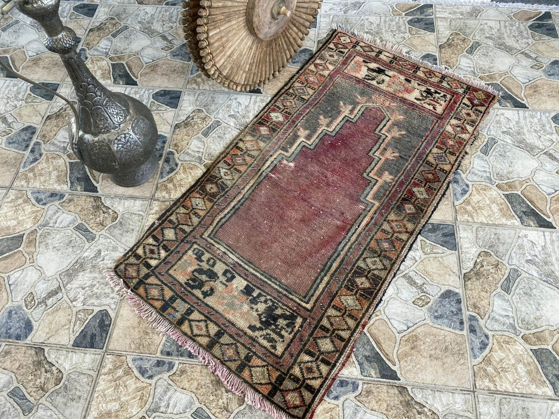 Handmade Turkish Vintage Rug | 1980s Tribal Wool Farmhouse Antique Small Carpet