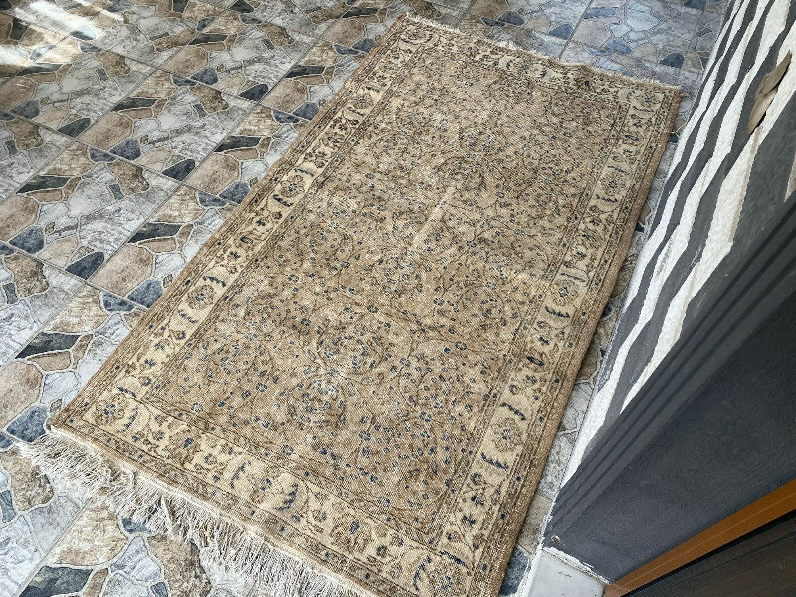 Vintage Turkish Rug | Anatolian Antique Wool Farmhouse Handmade Carpet 3.7x6.6ft