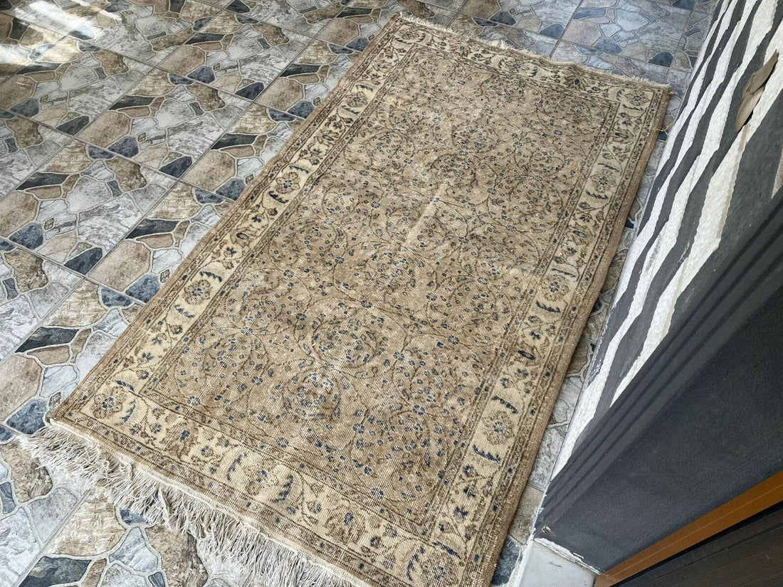 Vintage Turkish Rug | Anatolian Antique Wool Farmhouse Handmade Carpet 3.7x6.6ft