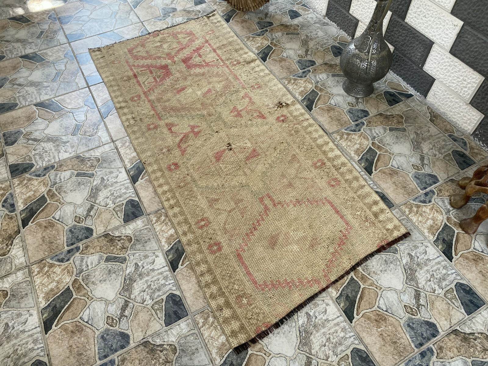 Vintage Rug | Wool Runner Antique Farmhouse Anatolian Handmade Turkish Rug 2x6ft